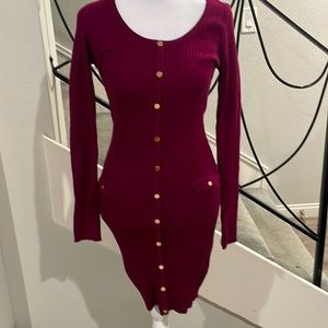 Fashion Nova Burgundy Stretch Sweater Dress size Medium
